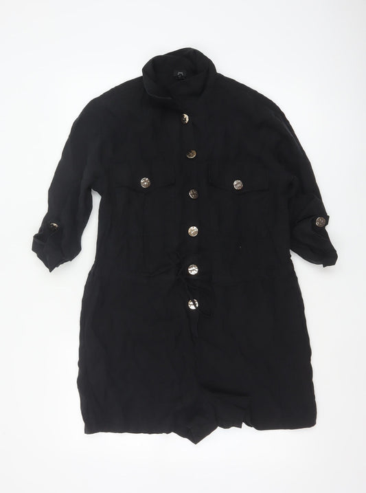 River Island Women Black Size 10 Utility Button Belted Long Sleeve Playsuit