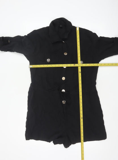 River Island Women Black Size 10 Utility Button Belted Long Sleeve Playsuit