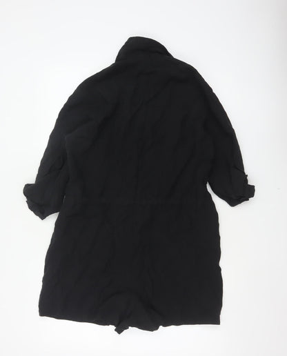 River Island Women Black Size 10 Utility Button Belted Long Sleeve Playsuit