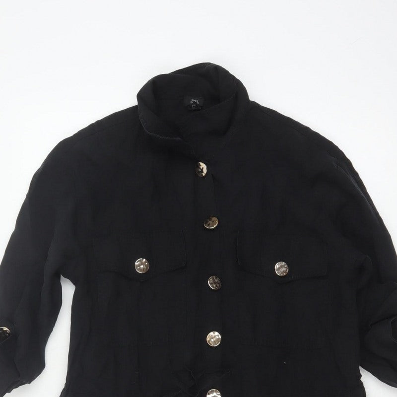 River Island Women Black Size 10 Utility Button Belted Long Sleeve Playsuit