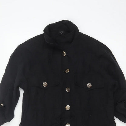 River Island Women Black Size 10 Utility Button Belted Long Sleeve Playsuit