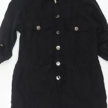 River Island Women Black Size 10 Utility Button Belted Long Sleeve Playsuit