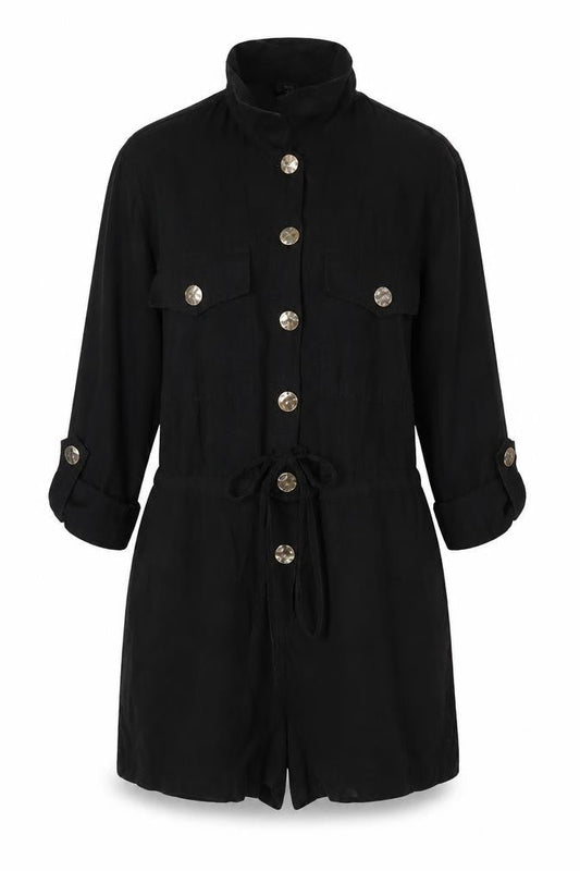 River Island Women Black Size 10 Utility Button Belted Long Sleeve Playsuit