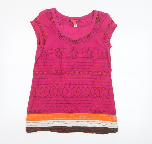 Monsoon Women Pink UK 12 Embroidered Tunic Blouse Short Sleeve
