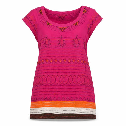 Monsoon Women Pink UK 12 Embroidered Tunic Blouse Short Sleeve