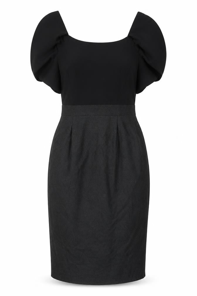 Per Una Women Black & Grey UK 12 Pencil Dress Puff Sleeve Workwear