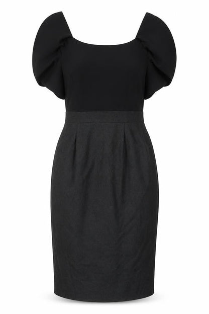 Per Una Women Black & Grey UK 12 Pencil Dress Puff Sleeve Workwear