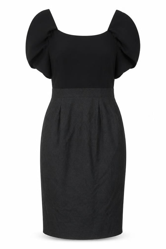 Per Una Women Black & Grey UK 12 Pencil Dress Puff Sleeve Workwear