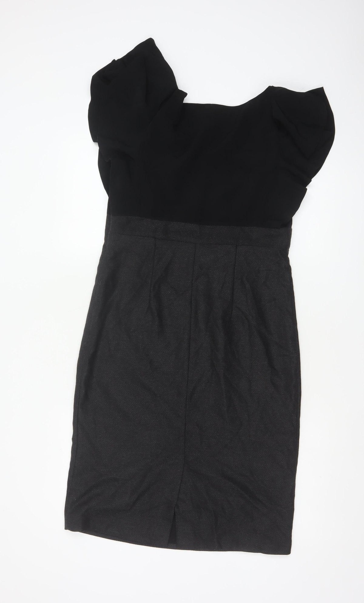Per Una Women Black & Grey UK 12 Pencil Dress Puff Sleeve Workwear