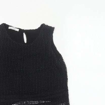 Mango Women Black Size S Crochet Keyhole Sleeveless Tank Top