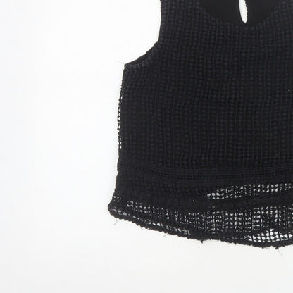 Mango Women Black Size S Crochet Keyhole Sleeveless Tank Top