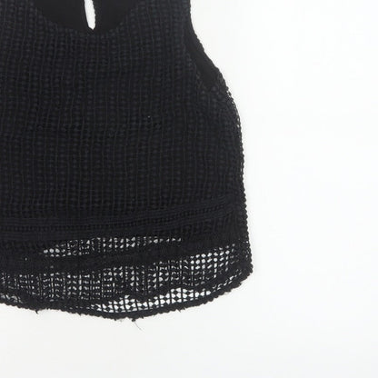 Mango Women Black Size S Crochet Keyhole Sleeveless Tank Top