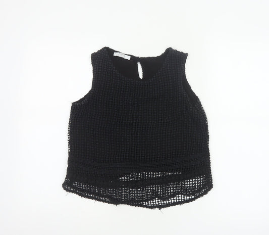 Mango Women Black Size S Crochet Keyhole Sleeveless Tank Top