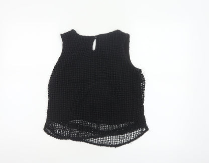 Mango Women Black Size S Crochet Keyhole Sleeveless Tank Top