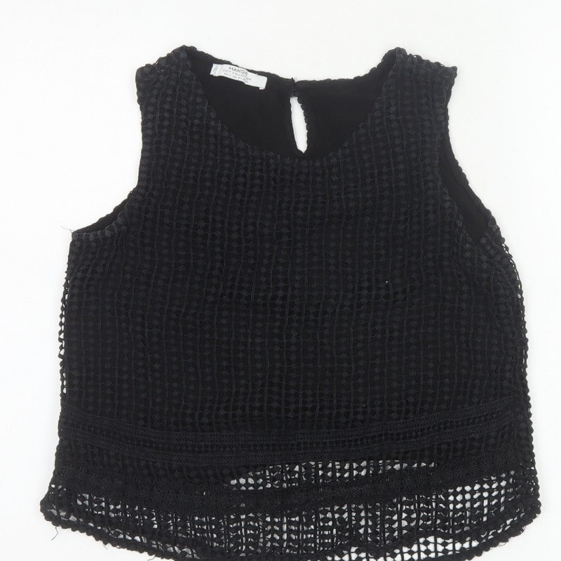 Mango Women Black Size S Crochet Keyhole Sleeveless Tank Top