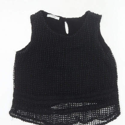 Mango Women Black Size S Crochet Keyhole Sleeveless Tank Top