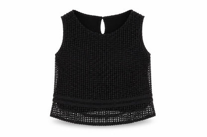 Mango Women Black Size S Crochet Keyhole Sleeveless Tank Top