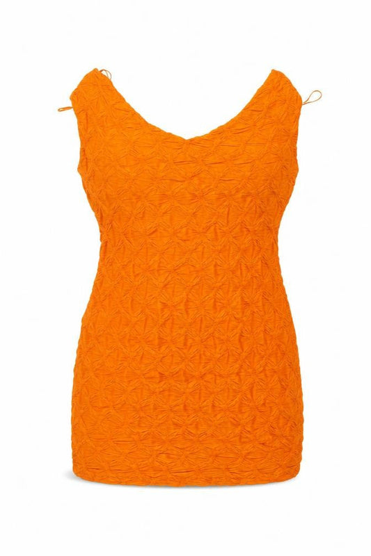 Zara Women Orange L Bodycon Mini V-Neck Textured Stretch Dress