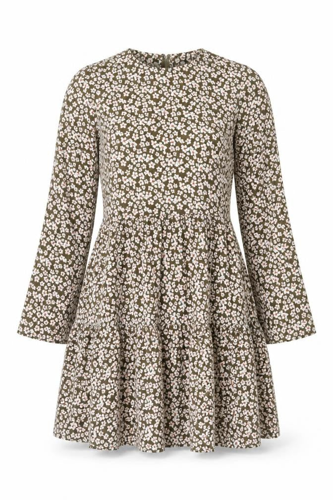 Front view of ASOS Design Women Green Floral Fit & Flare Knee Length Dress UK 10