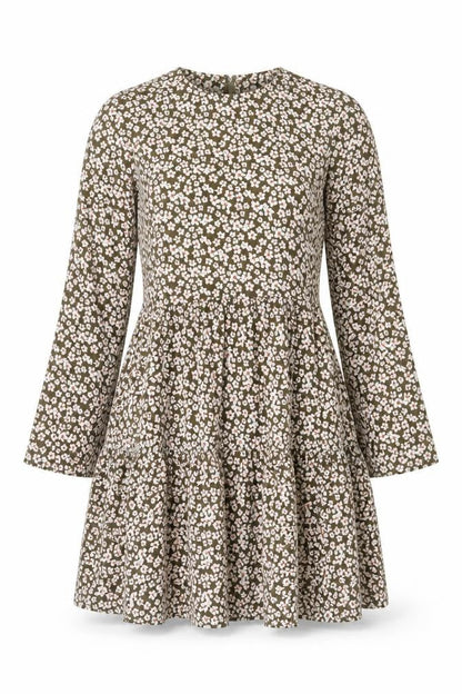 Front view of ASOS Design Women Green Floral Fit & Flare Knee Length Dress UK 10
