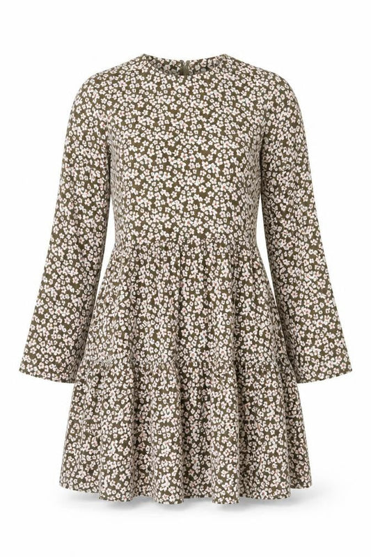 Front view of ASOS Design Women Green Floral Fit & Flare Knee Length Dress UK 10