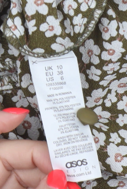 Brand and care label for ASOS Design Women Green Floral Fit & Flare Knee Length Dress UK 10