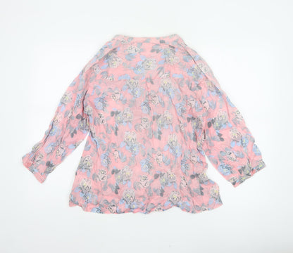 Cotton Traders Women Pink Floral Ruffle V-Neck Tunic Blouse UK 14