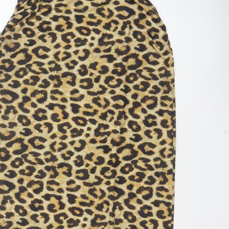 Pull&Bear Women Brown Leopard Print XL Asymmetric Midi Pencil Skirt