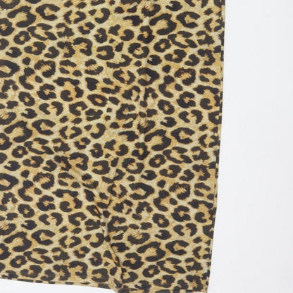 Pull&Bear Women Brown Leopard Print XL Asymmetric Midi Pencil Skirt