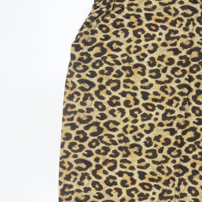 Pull&Bear Women Brown Leopard Print XL Asymmetric Midi Pencil Skirt