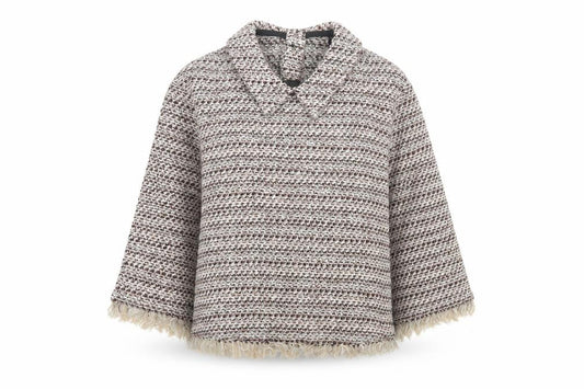 Zara Women Multicoloured XS Tweed Fringe Collared Long Sleeve Blouse