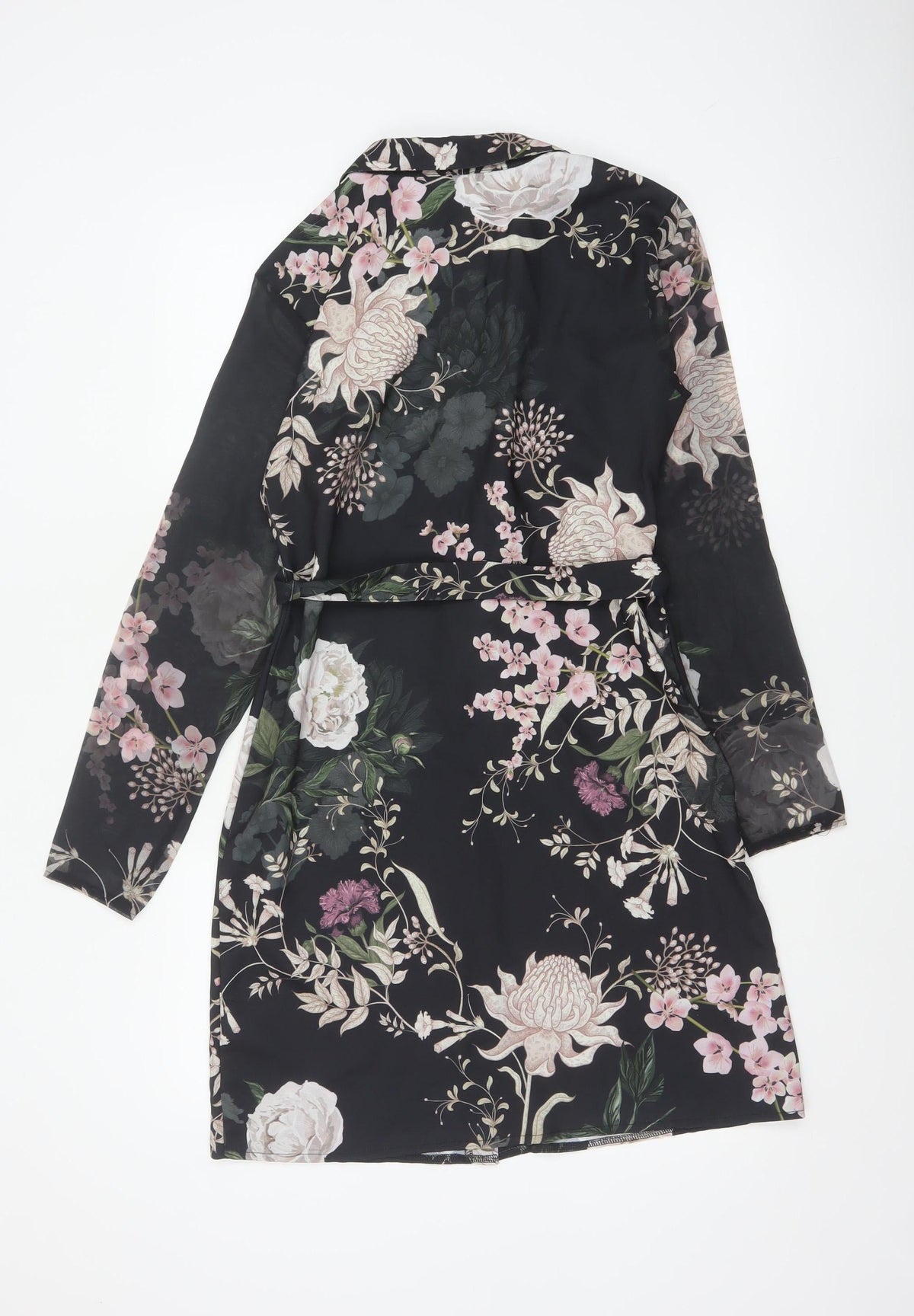 Lipsy Women Black Floral Belted Shirt Dress UK 8 Knee Length