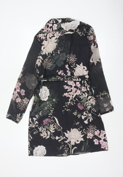 Lipsy Women Black Floral Belted Shirt Dress UK 8 Knee Length