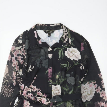 Lipsy Women Black Floral Belted Shirt Dress UK 8 Knee Length