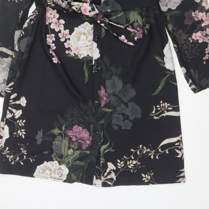 Lipsy Women Black Floral Belted Shirt Dress UK 8 Knee Length