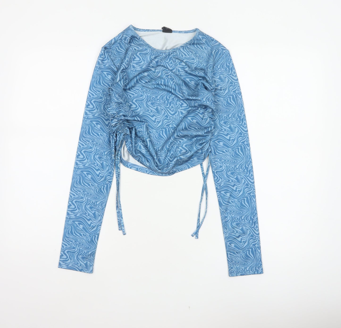 Urban Outfitters Women Blue S Cropped Ruched Long Sleeve Blouse