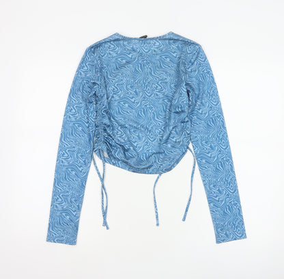 Urban Outfitters Women Blue S Cropped Ruched Long Sleeve Blouse