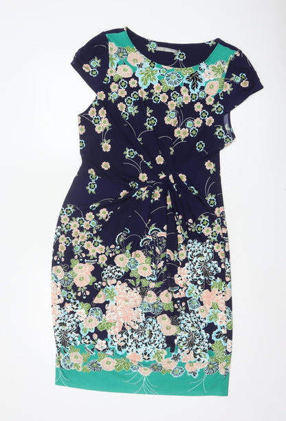 Marks & Spencer Women Multicoloured Floral Ruched Knee Dress UK 16