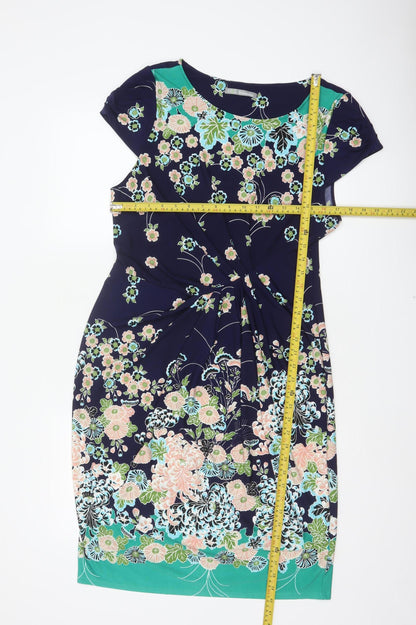 Marks & Spencer Women Multicoloured Floral Ruched Knee Dress UK 16