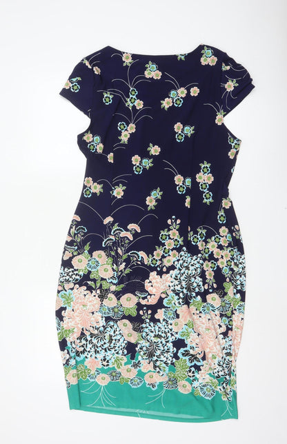 Marks & Spencer Women Multicoloured Floral Ruched Knee Dress UK 16