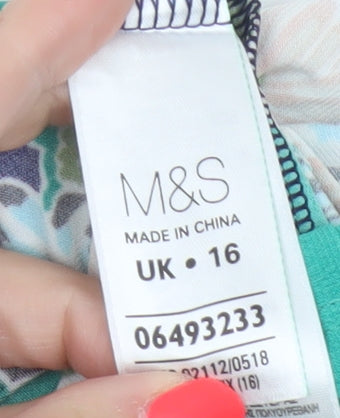 Marks & Spencer Women Multicoloured Floral Ruched Knee Dress UK 16