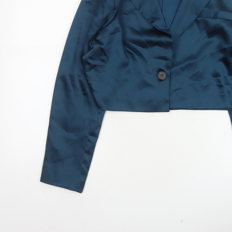 4th Reckless Women’s Blue UK 10 Cropped Satin Blazer One Button
