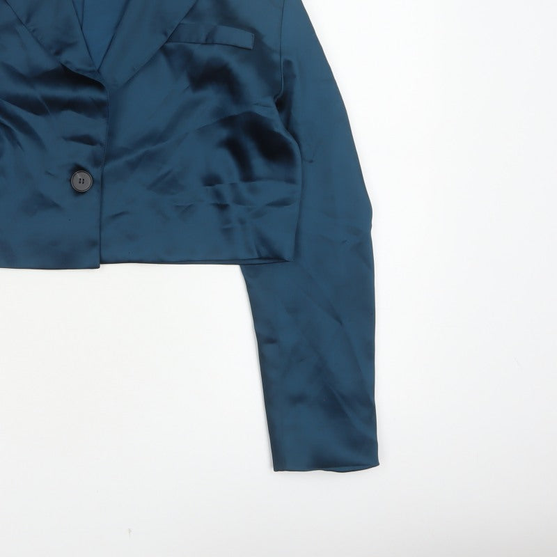4th Reckless Women’s Blue UK 10 Cropped Satin Blazer One Button