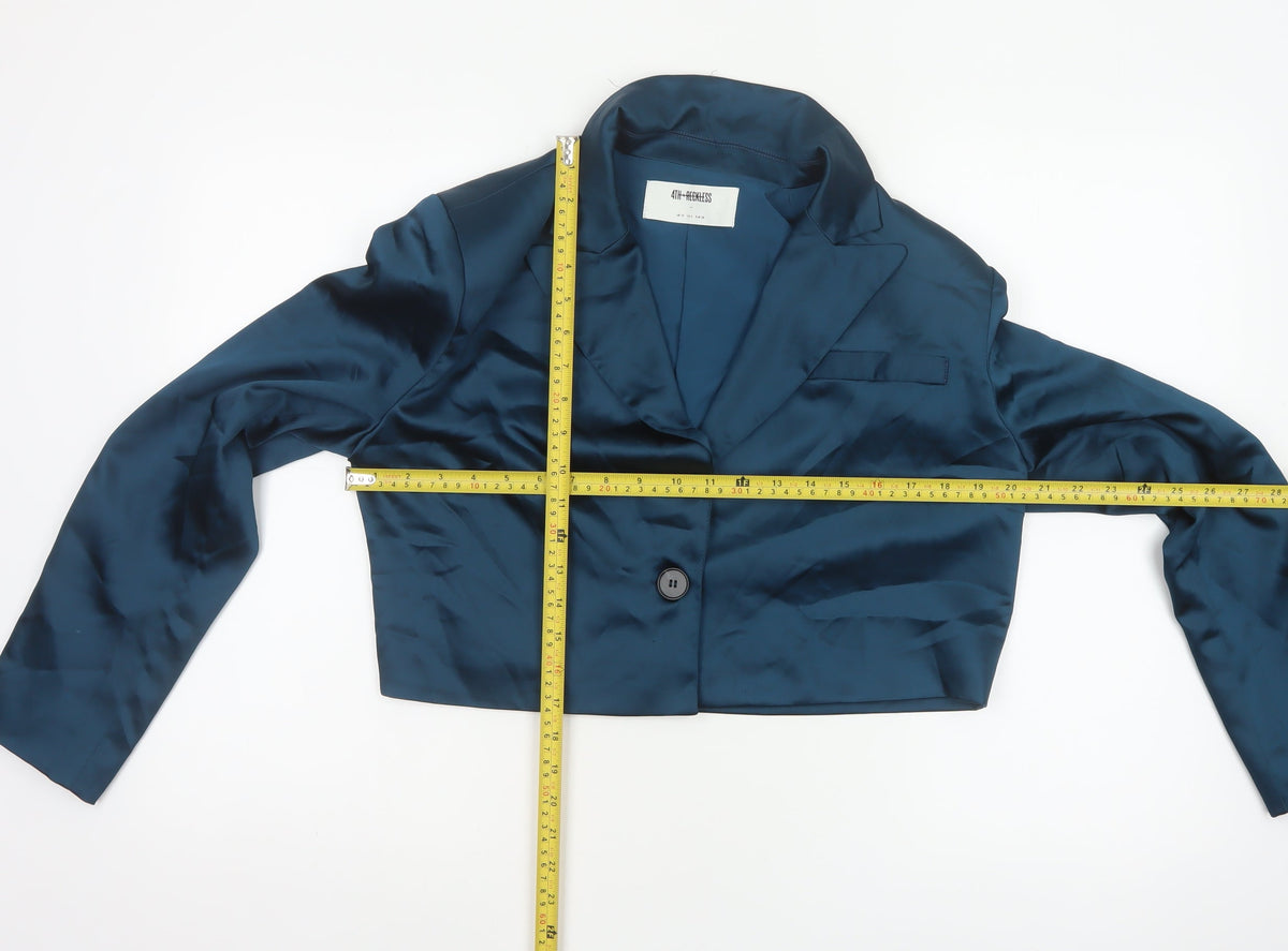 4th Reckless Women’s Blue UK 10 Cropped Satin Blazer One Button