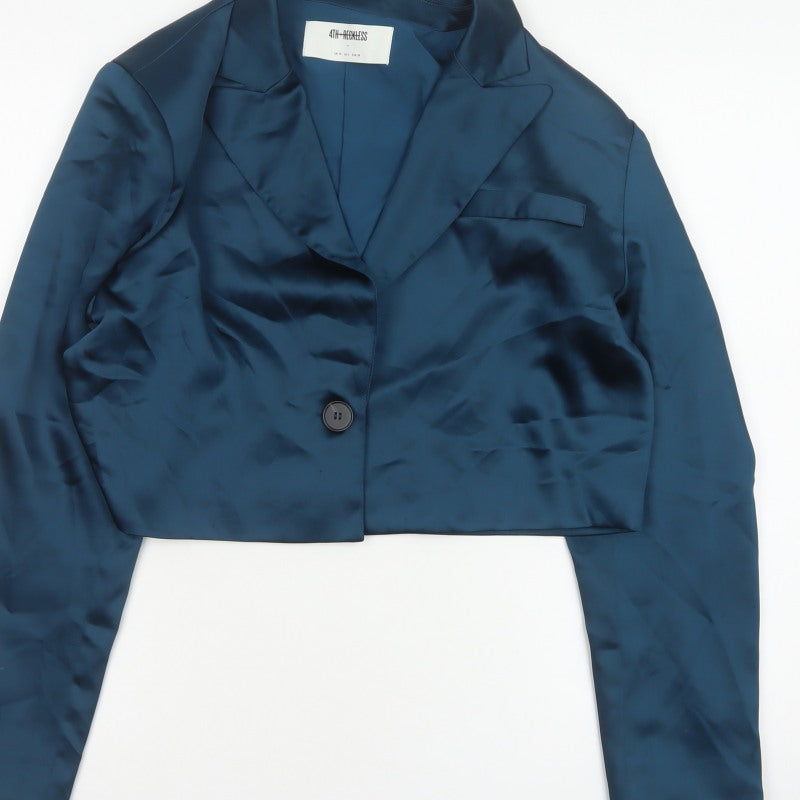 4th Reckless Women’s Blue UK 10 Cropped Satin Blazer One Button