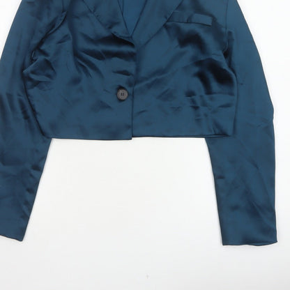 4th Reckless Women’s Blue UK 10 Cropped Satin Blazer One Button