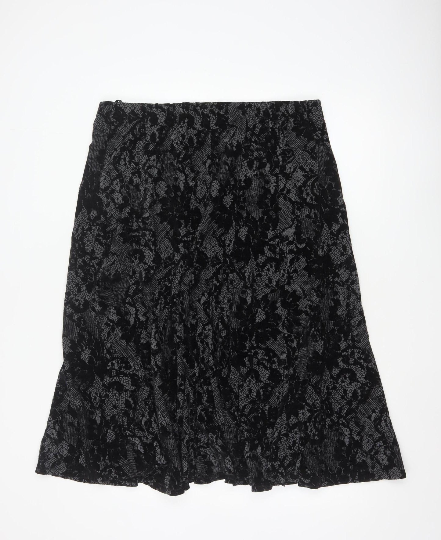 Per Una Women’s Black UK 18 Floral Lace Midi Flare Skirt