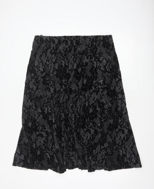 Per Una Women’s Black UK 18 Floral Lace Midi Flare Skirt
