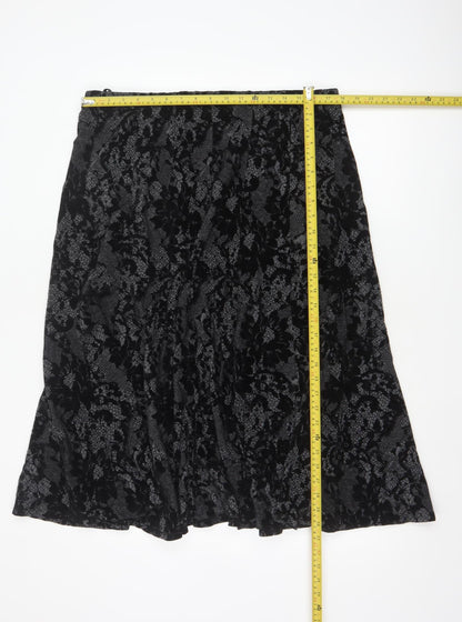 Per Una Women’s Black UK 18 Floral Lace Midi Flare Skirt