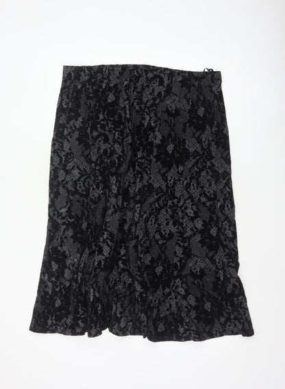 Per Una Women’s Black UK 18 Floral Lace Midi Flare Skirt